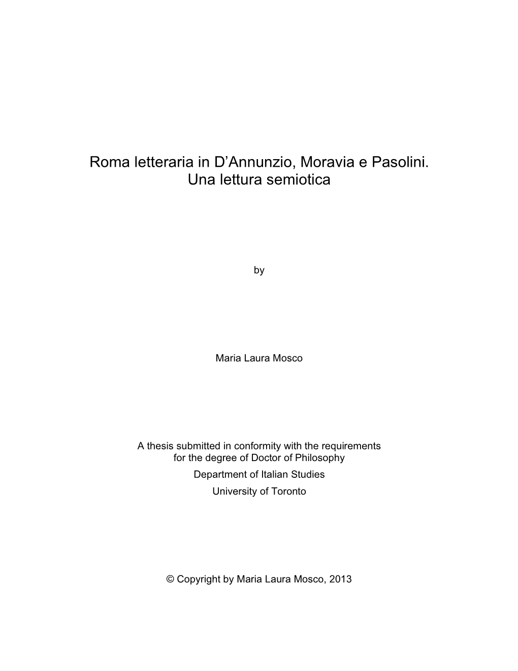 Roma Letteraria in D'annunzio, Moravia E Pasolini. Una