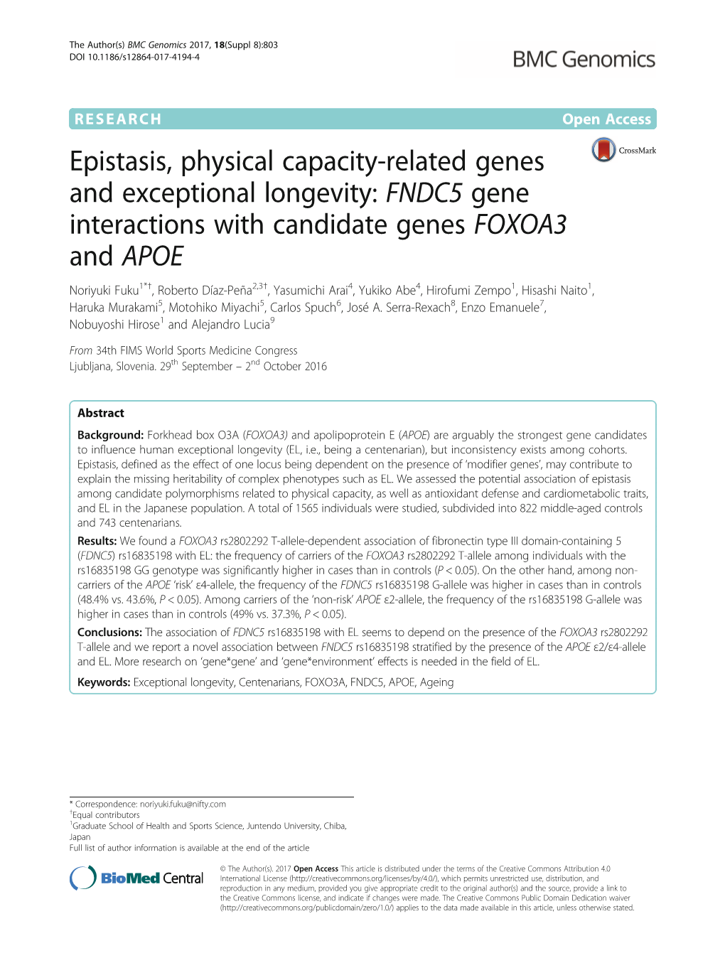 FNDC5 Gene Interactions with Candidate Genes FOXOA3 and AP