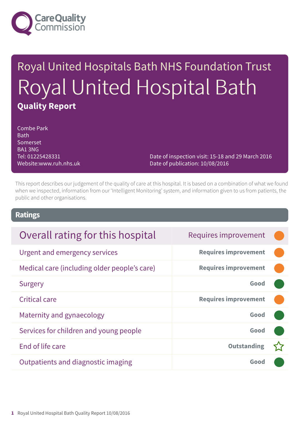 Royal United Hospitals Bath NHS Foundation Trust Royal United Hospital Bath Quality Report