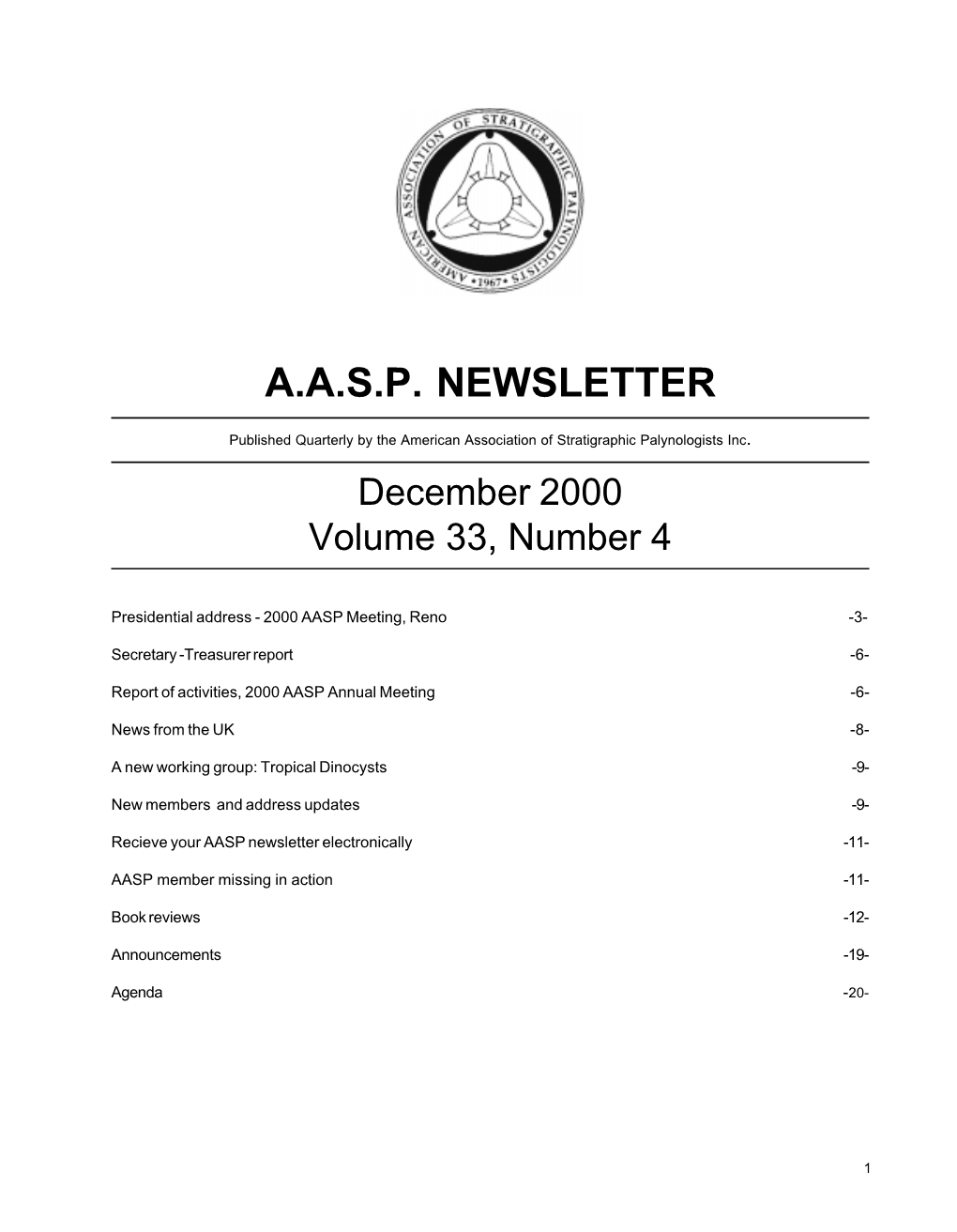 A.A.S.P. Newsletter