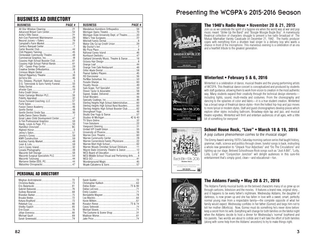 Presenting the WCSPA's 2015-2016 Season