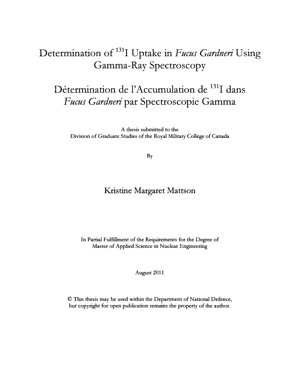 Fucus Gardneri Using Gamma-Ray Spectroscopy