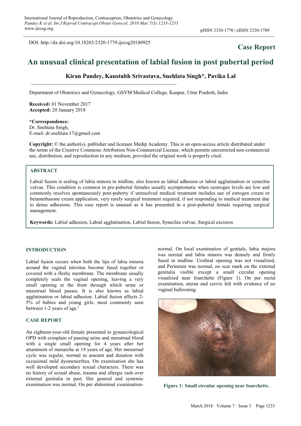 An Unusual Clinical Presentation of Labial Fusion in Post Pubertal Period