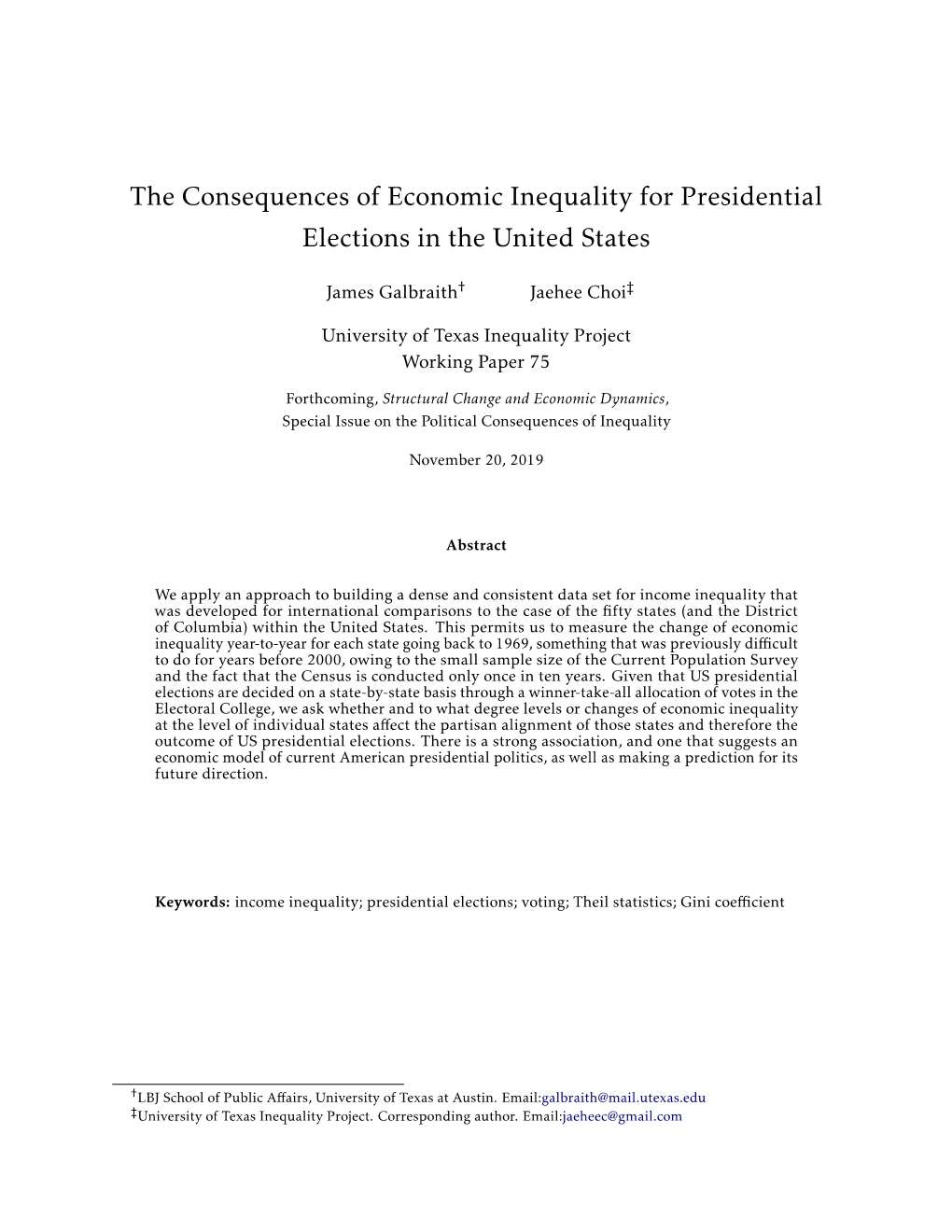 The Consequences of Economic Inequality for Presidential Elections in the United States