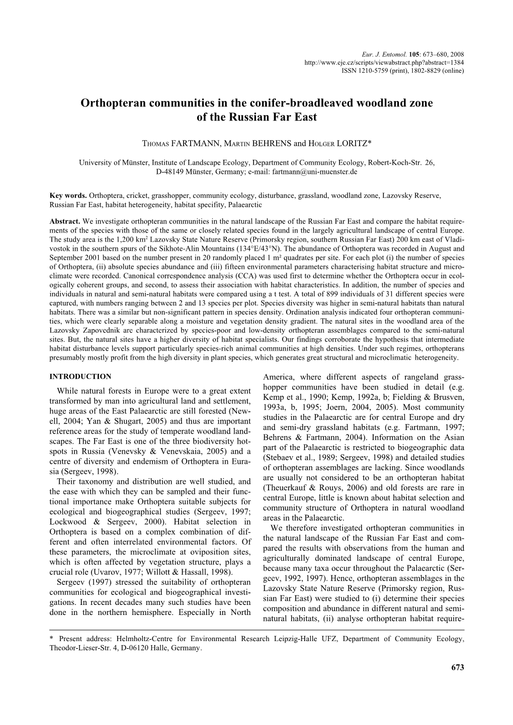 Orthopteran Communities in the Conifer-Broadleaved Woodland Zone of the Russian Far East