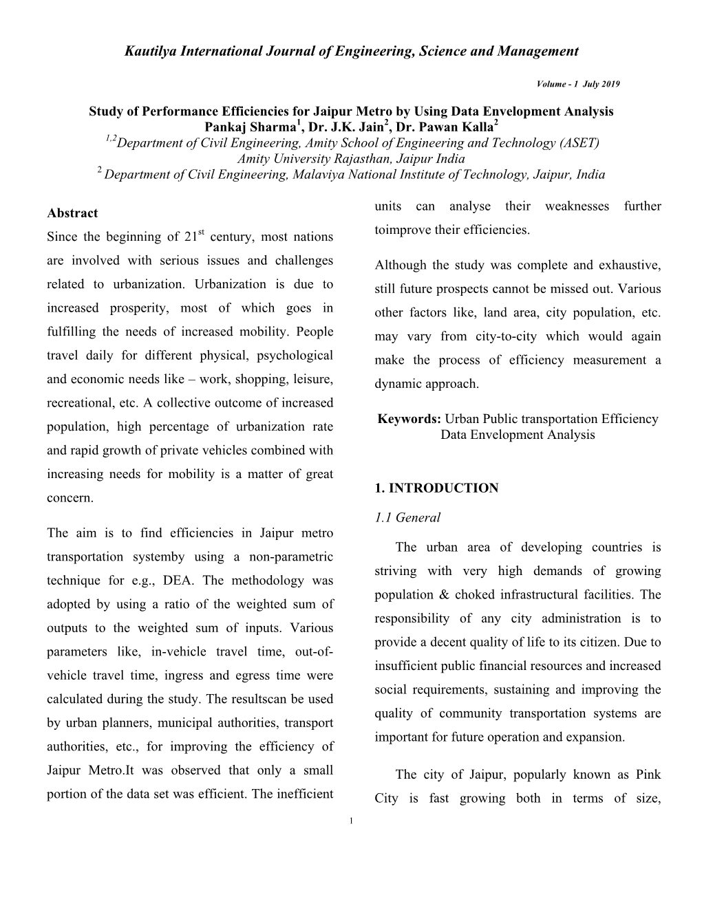 Kautilya International Journal of Engineering, Science and Management