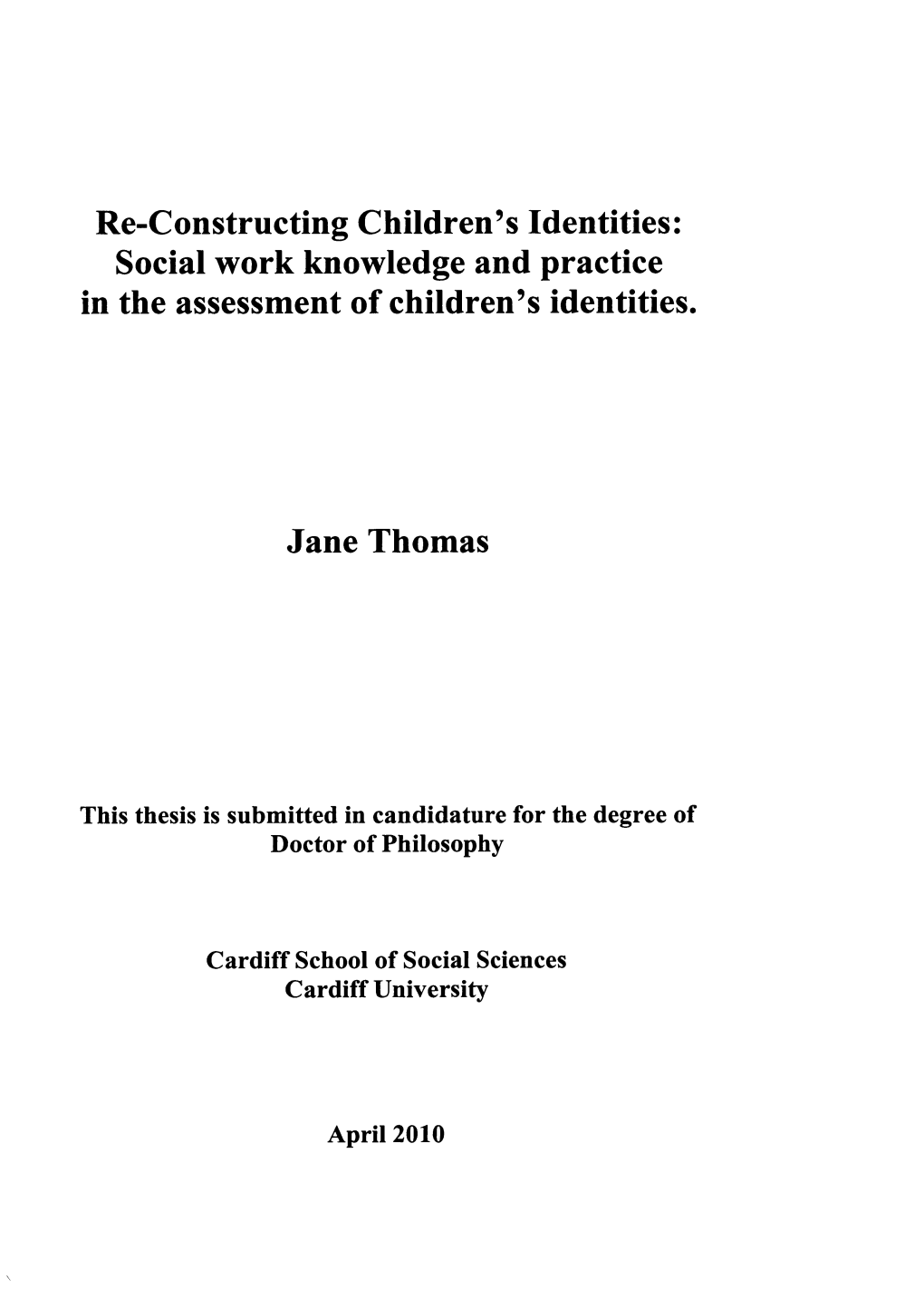 Re-Constructing Children's Identities: Social Work Knowledge And