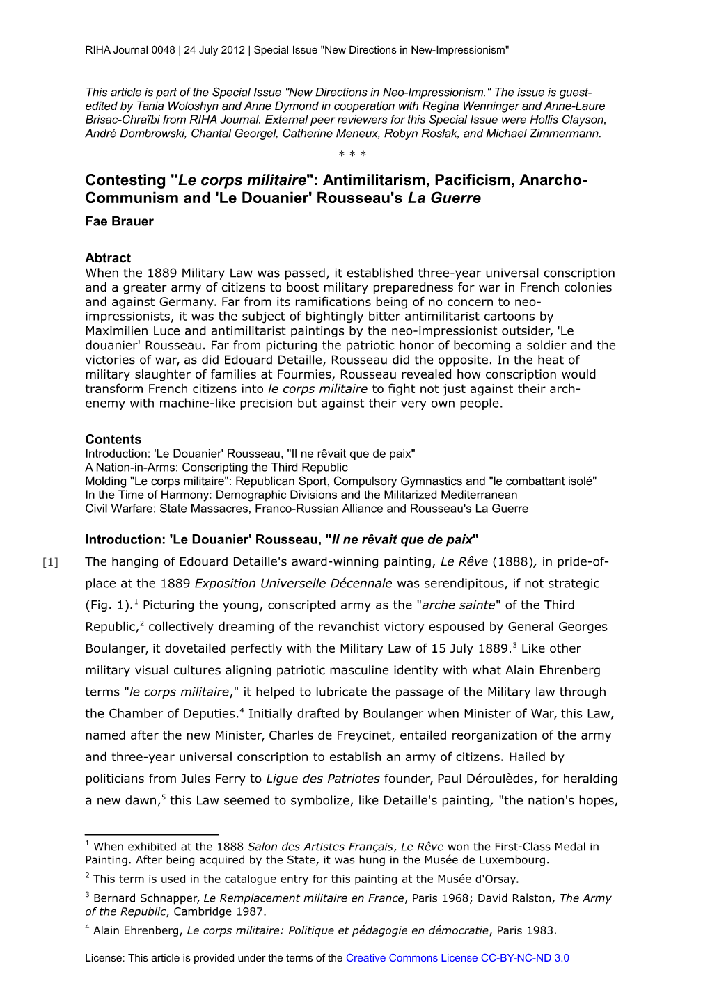 Fae Brauer, Contesting "Le Corps Militaire": Antimilitarism, Pacificism