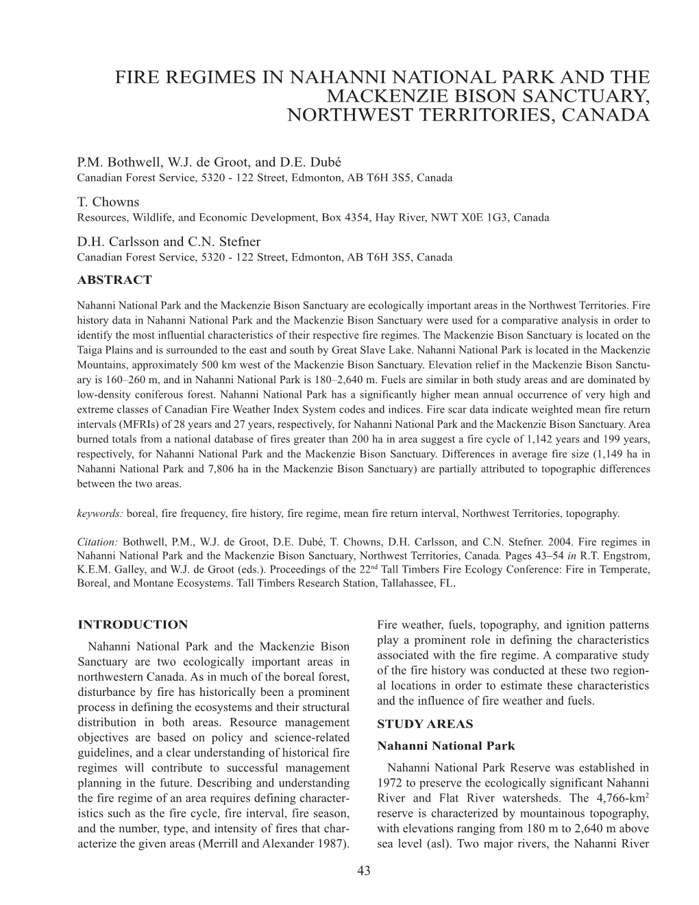 Fire Regimes in Nahanni National Park and the Mackenzie Bison Sanctuary, Northwest Territories, Canada