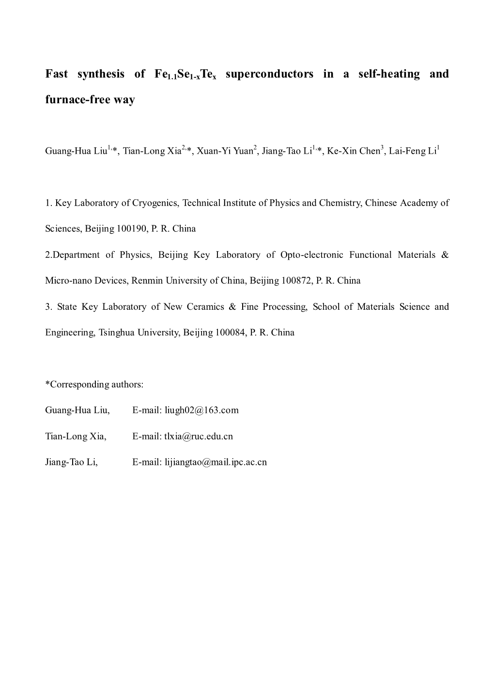 Fast Synthesis of Fe1.1Se1-Xtex Superconductors in a Self-Heating