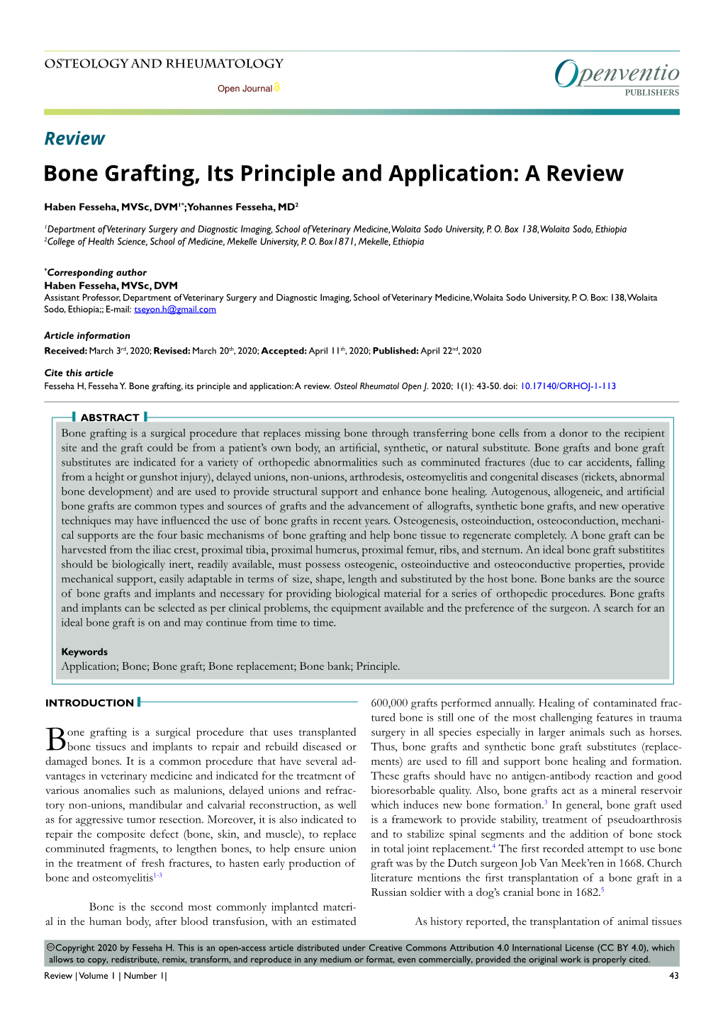 Bone Grafting, Its Principle and Application: a Review