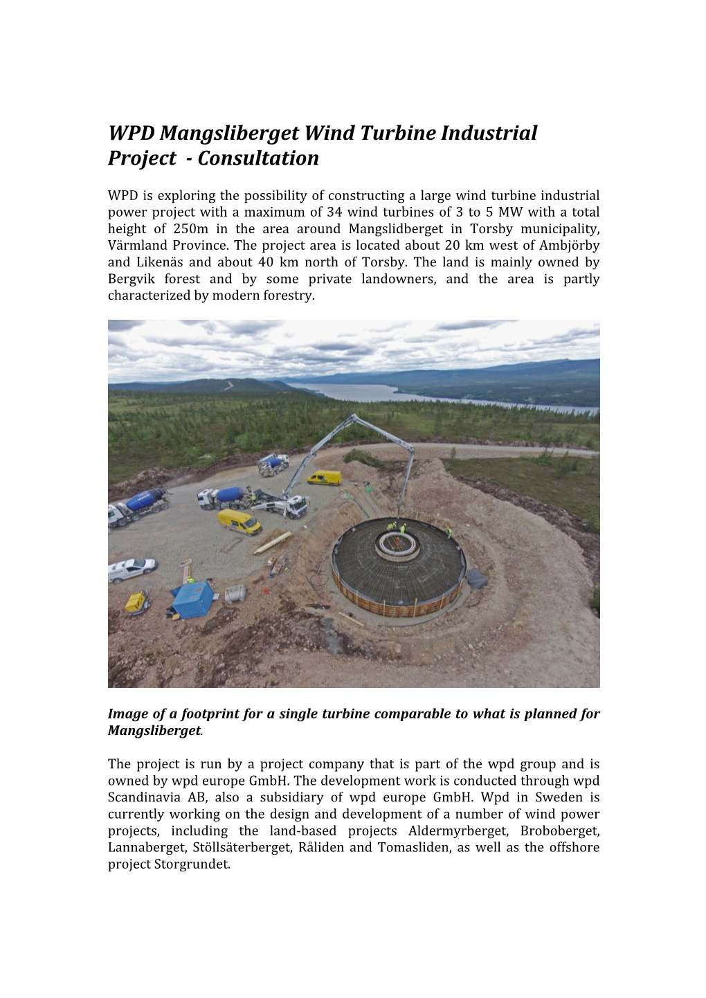 WPD Mangsliberget Wind Turbine Industrial Project - Consultation