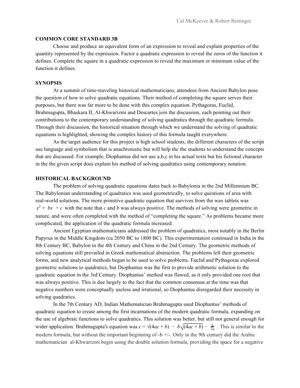 Quadratic Equations Through History