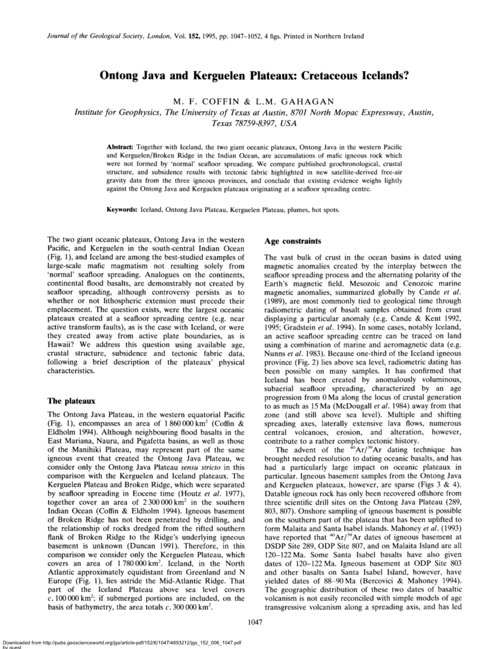 Ontong Java and Kerguelen Plateaux: Cretaceous Icelands?