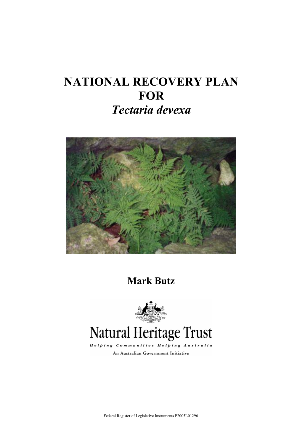 NATIONAL RECOVERY PLAN for Tectaria Devexa