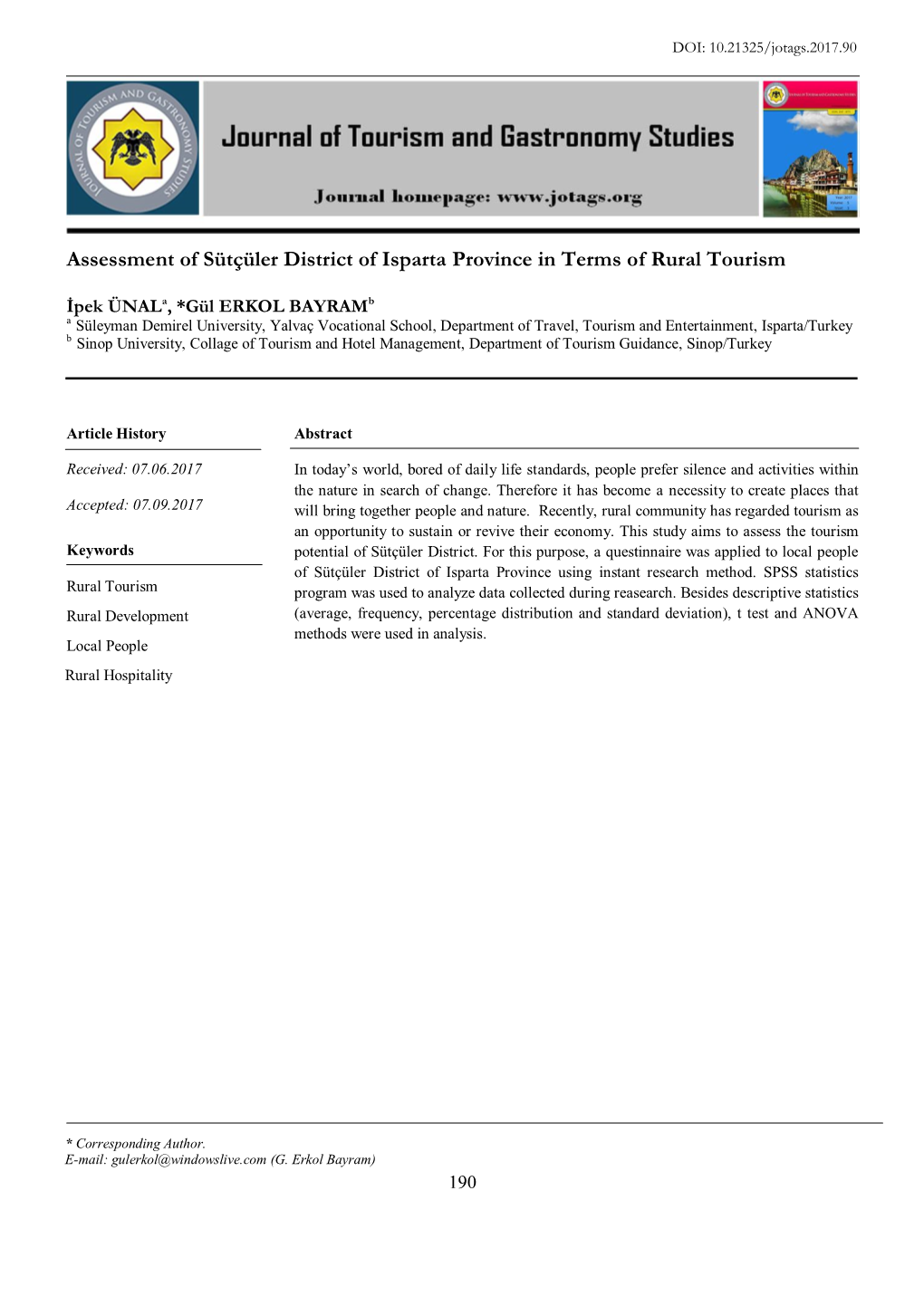 Assessment of Sütçüler District of Isparta Province in Terms of Rural Tourism