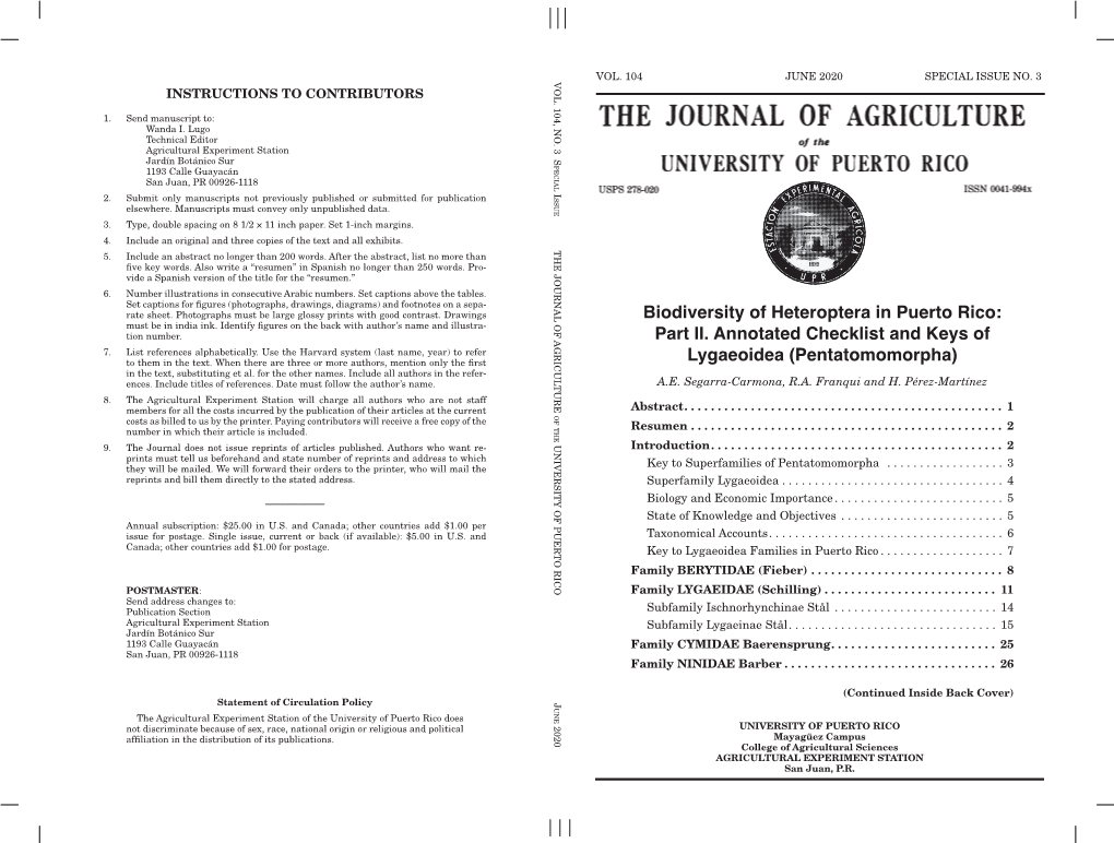 Part II. Annotated Checklist and Keys of Lygaeoidea