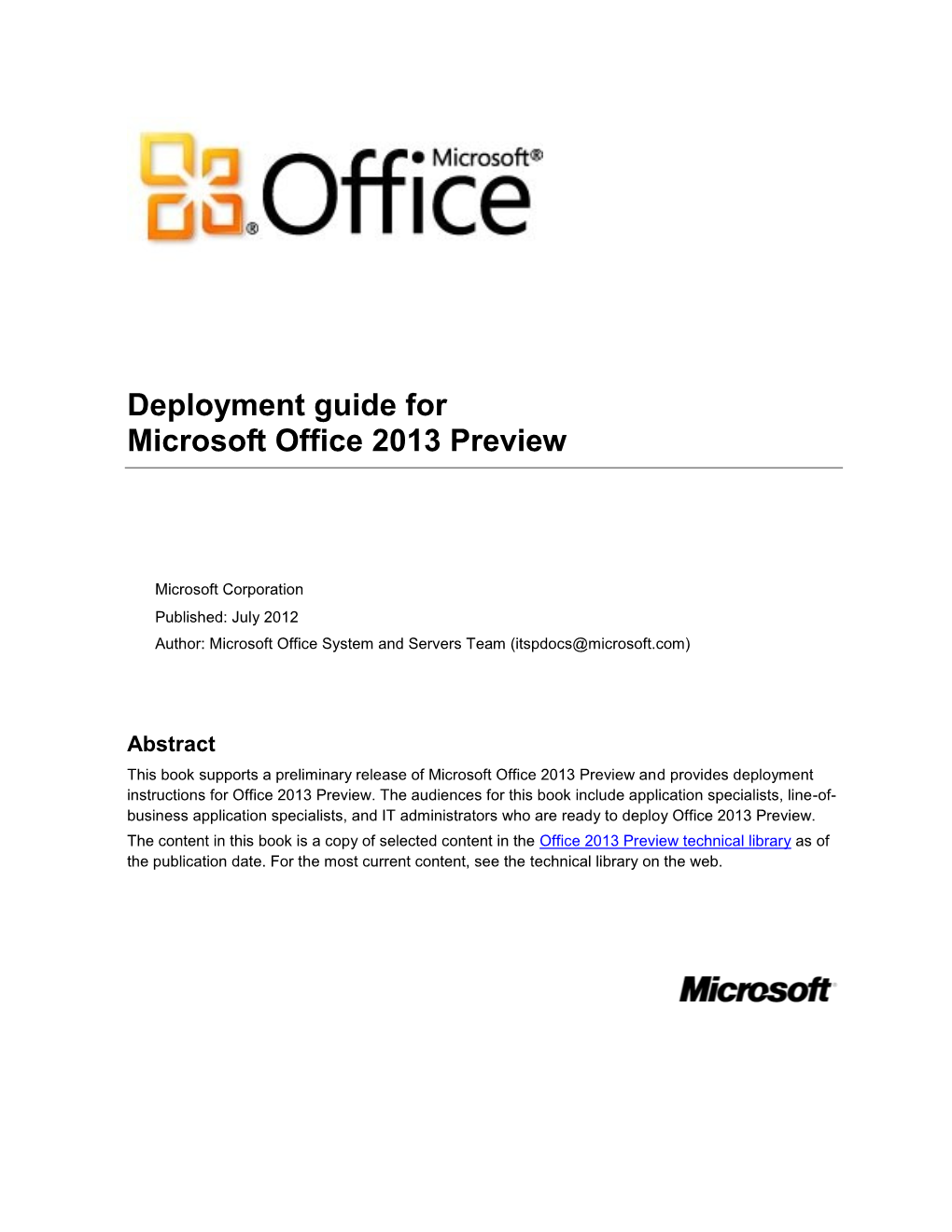 Deployment Guide for Microsoft Office 2013 Preview