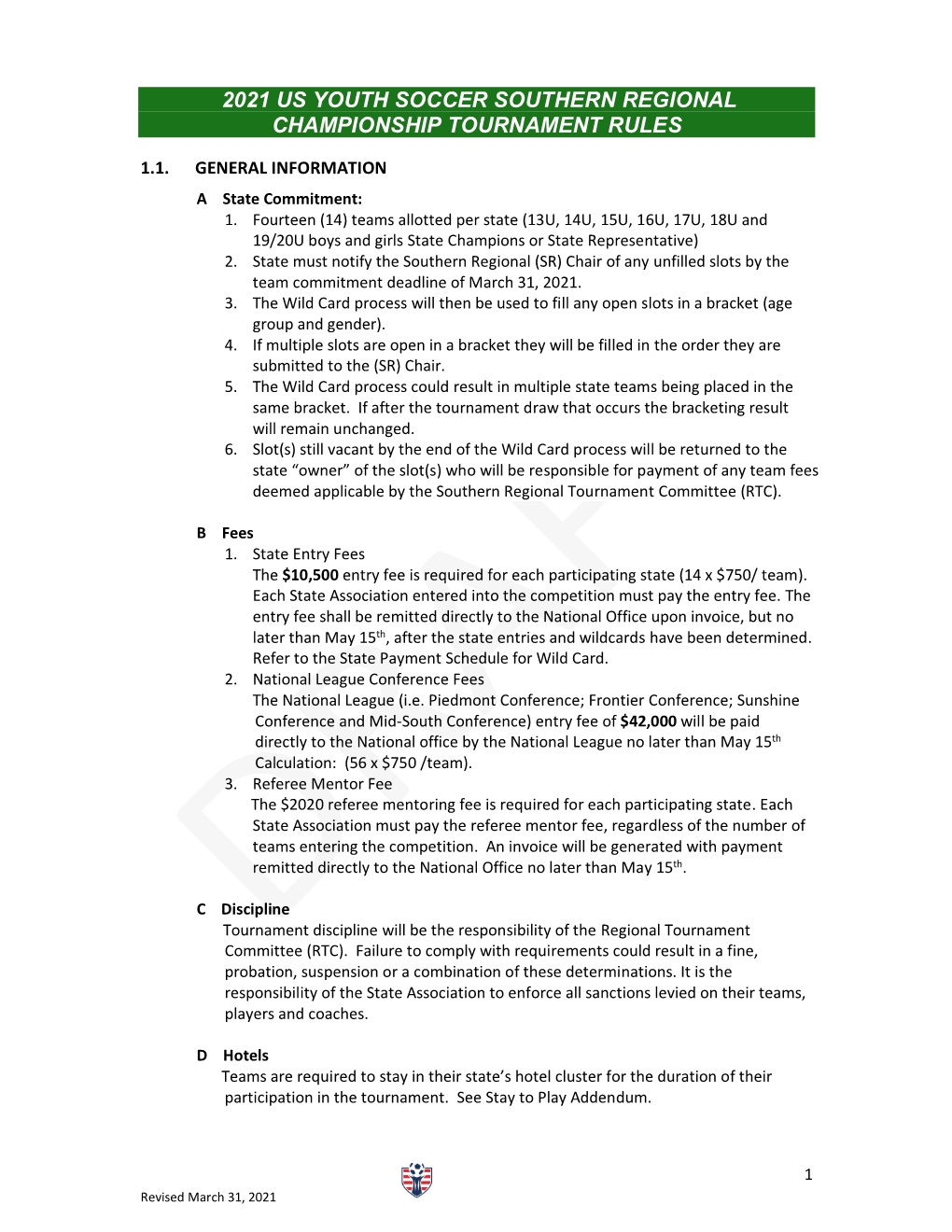 2021 Southern Regional Championships Tournament Rules