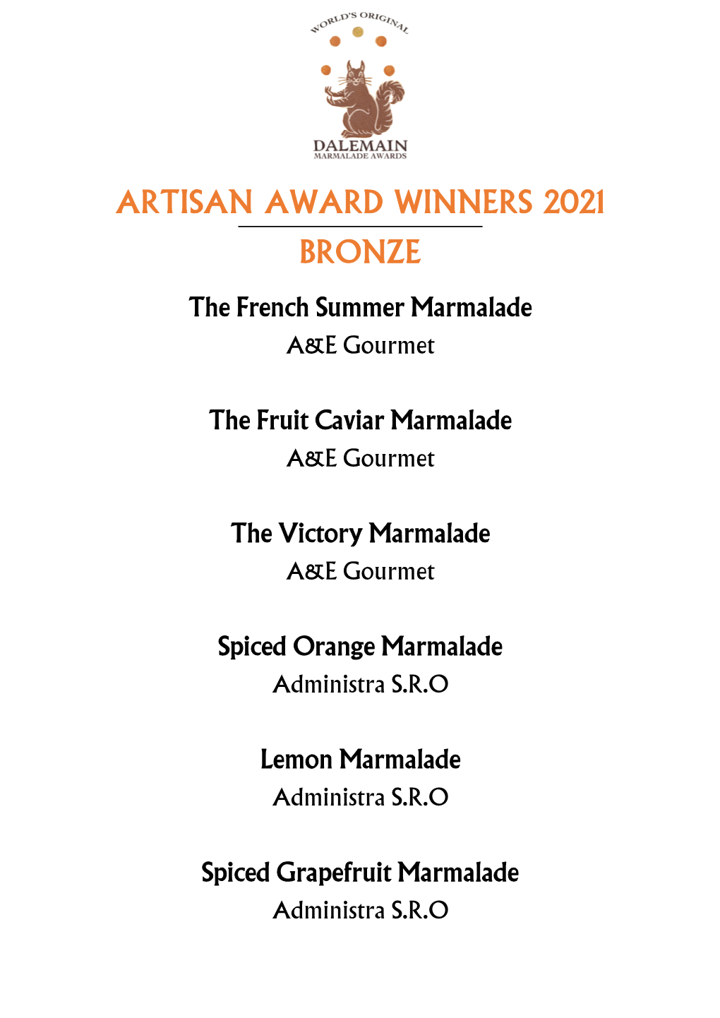 Artisan Award Winners 2021 Bronze