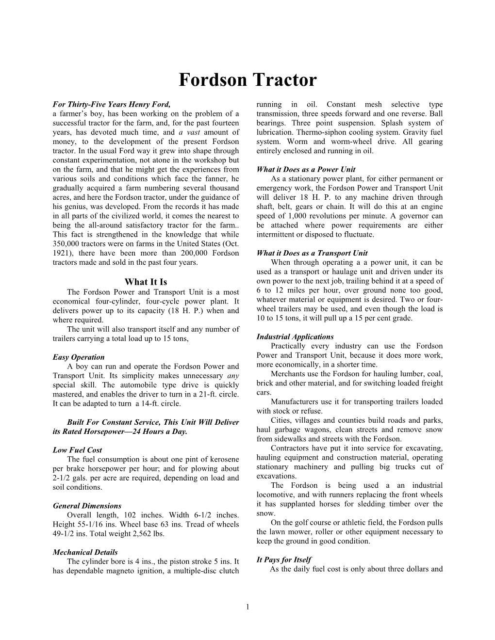 Fordson Tractor