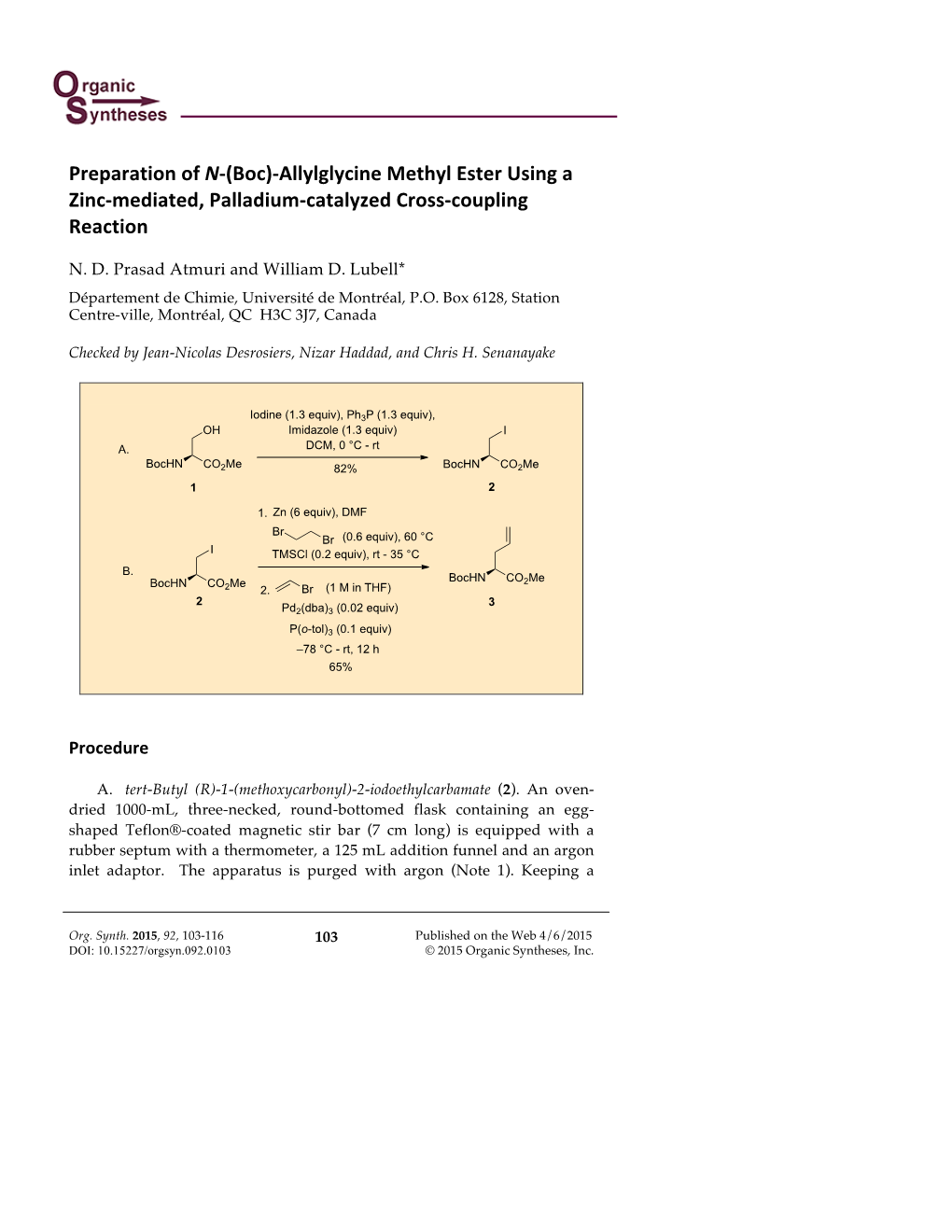 Preparation of N-‐(Boc)-‐Allylglycine Methyl Ester