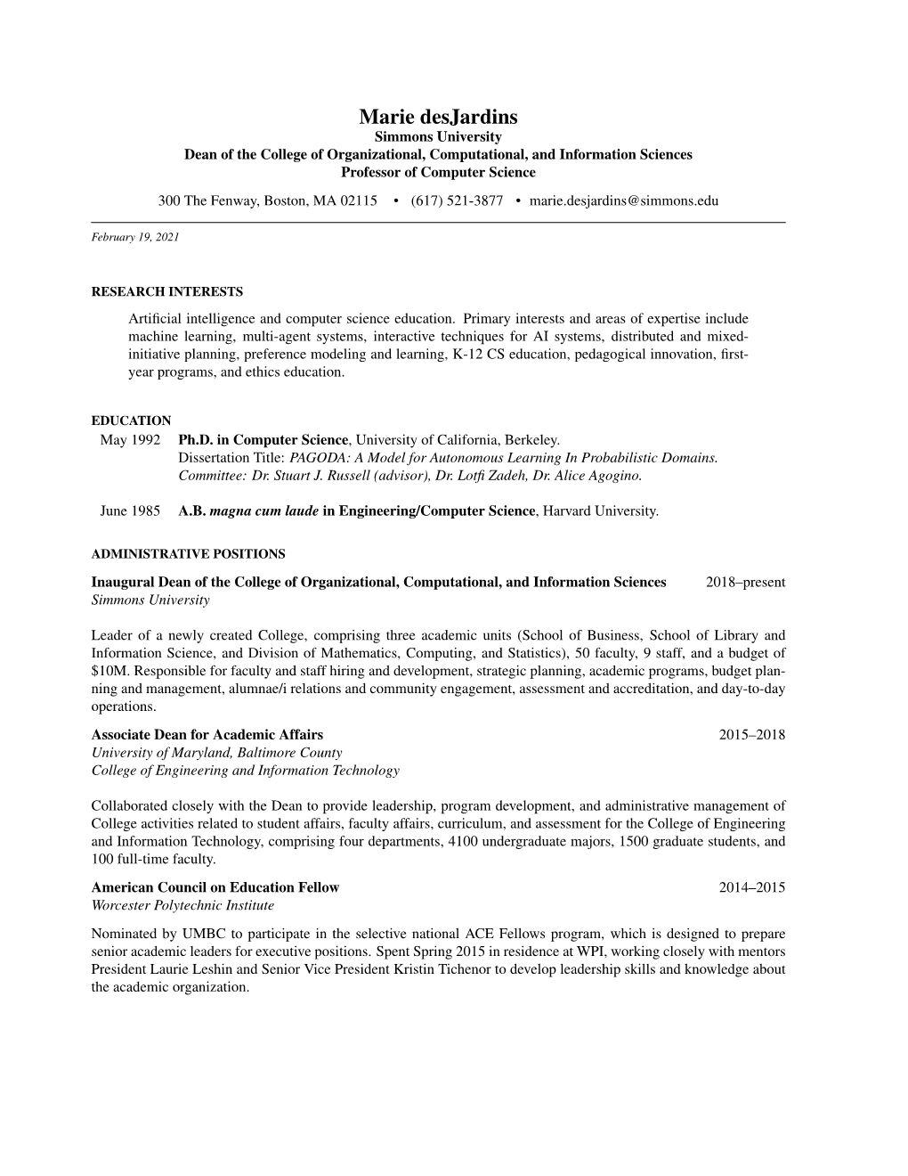 Marie Desjardins CV