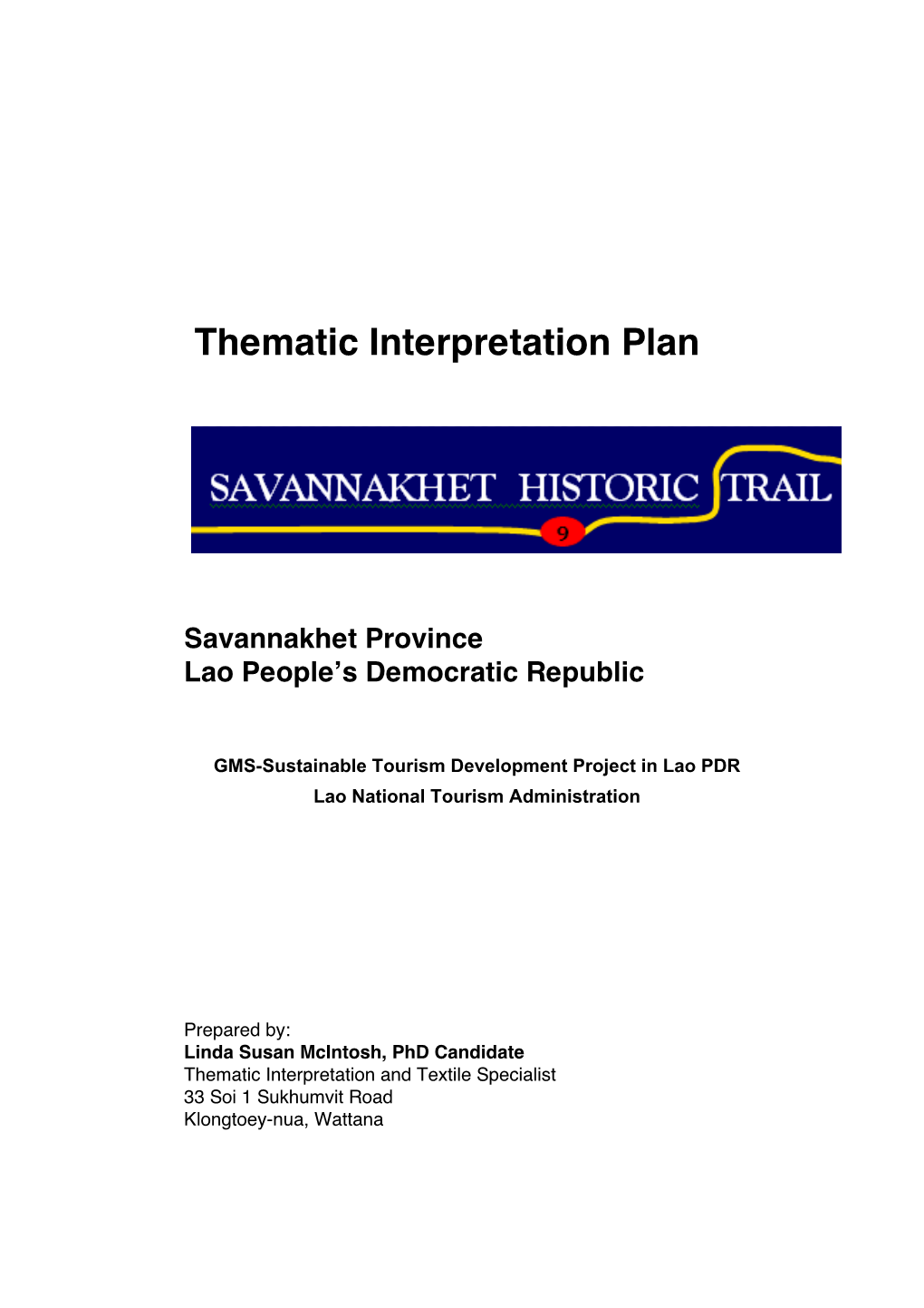 Thematic Interpretation Plan Savannakhet Province Lao People's Democratic Republic