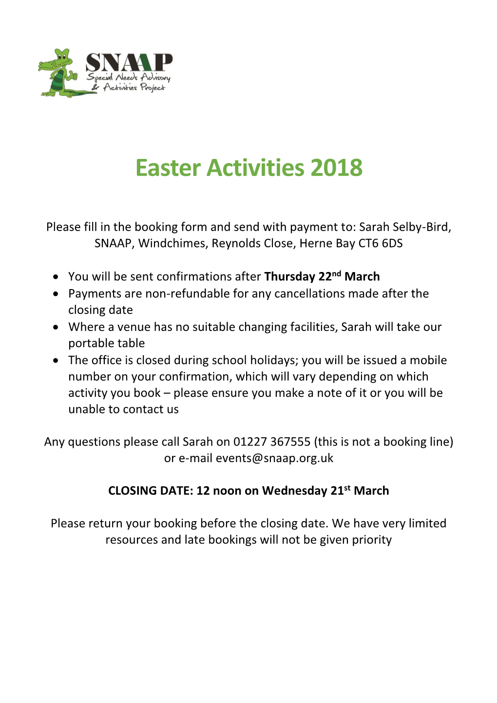 Easter Activities 2018
