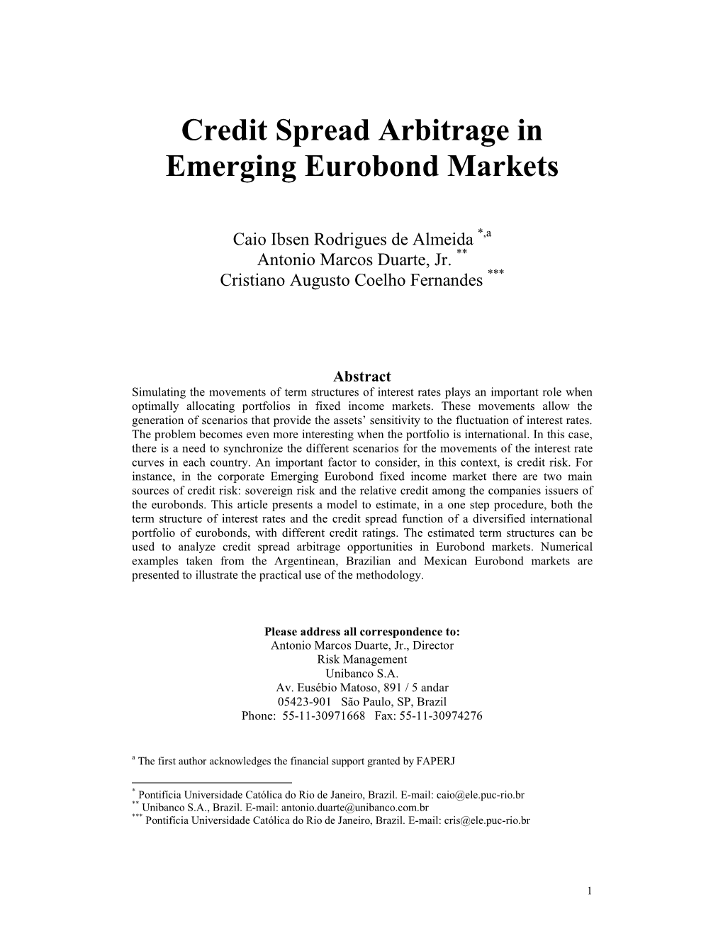 Credit Spread Arbitrage in Emerging Eurobond Markets