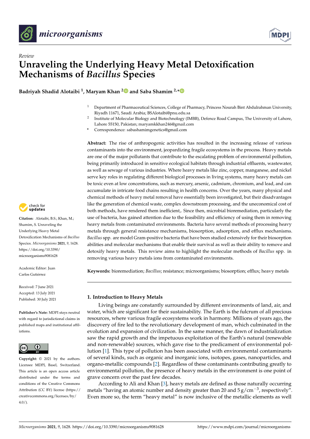 Unraveling the Underlying Heavy Metal Detoxification Mechanisms Of