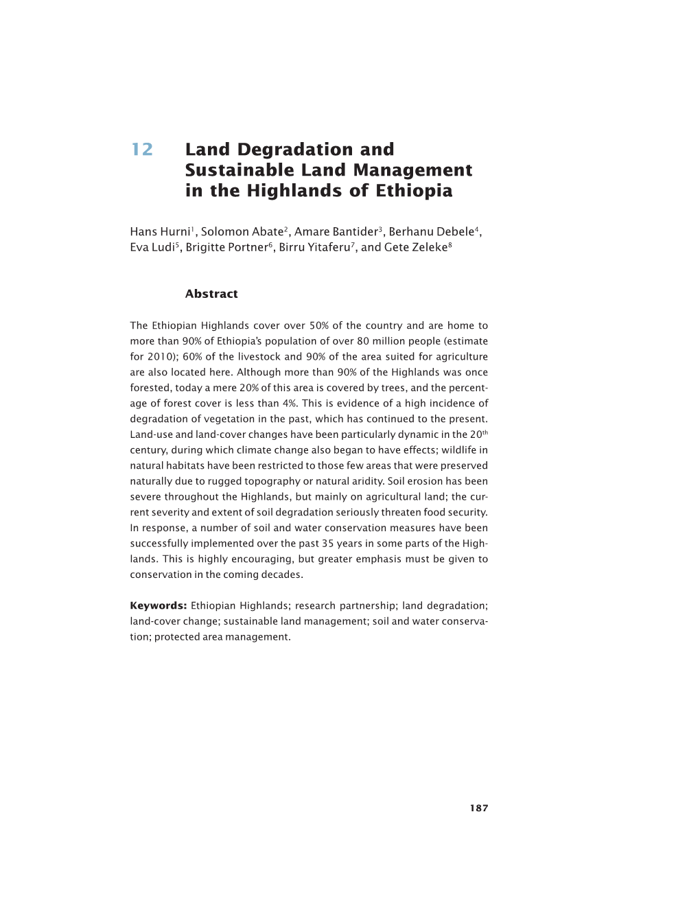 Land Degradation and Sustainable Land Management in the Highlands of Ethiopia