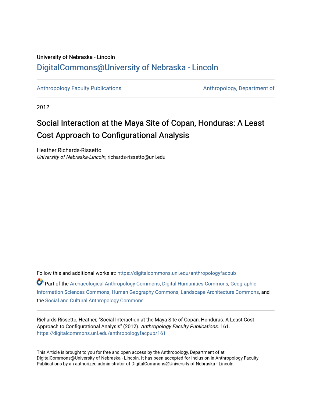 Social Interaction at the Maya Site of Copan, Honduras: a Least Cost Approach to Configurational Analysis