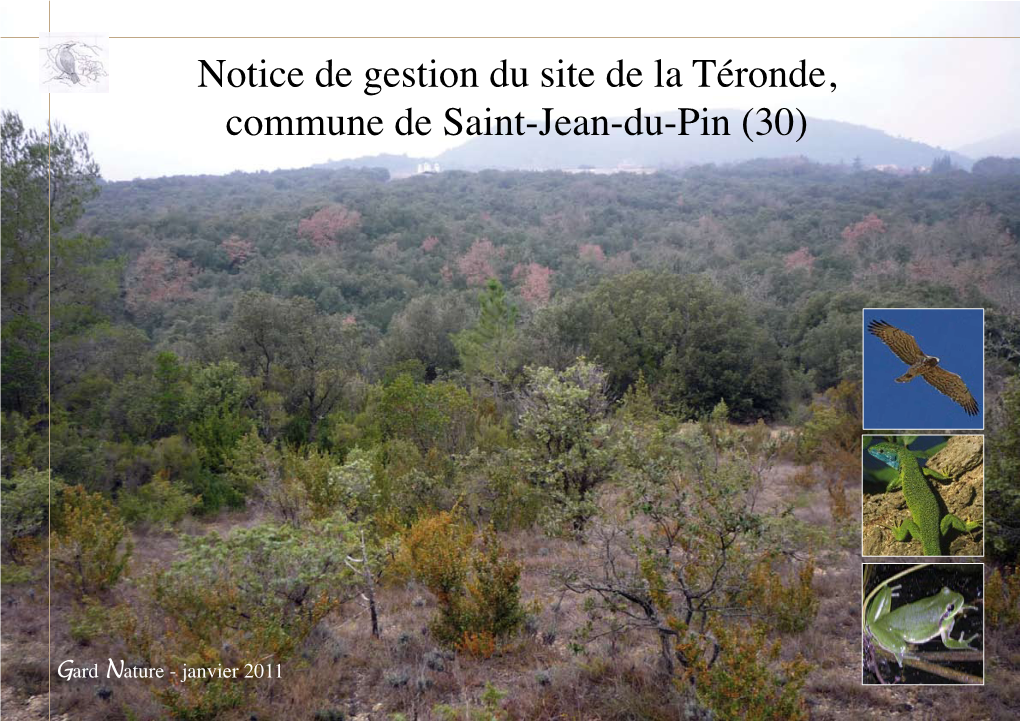 Notice De Gestion Du Site De La Téronde, Commune De Saint-Jean-Du-Pin (30)