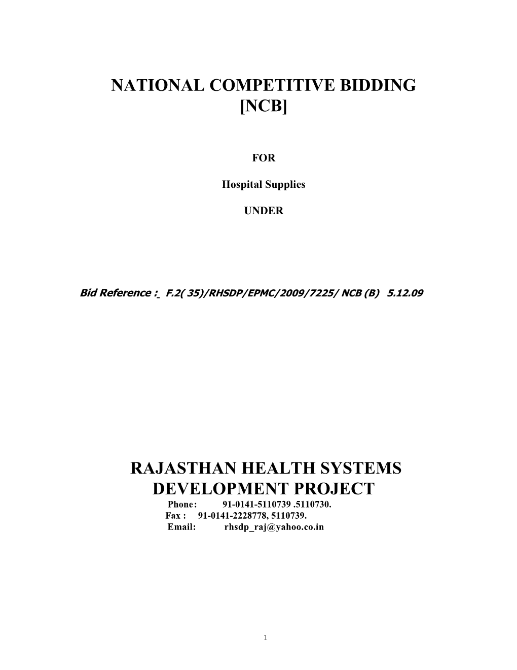 National Competitive Bidding (NCB)