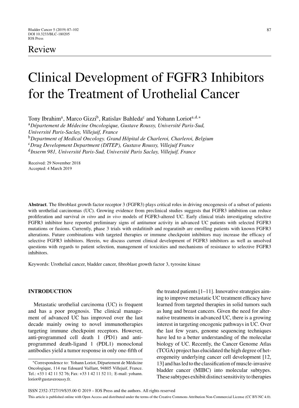 Clinical Development of FGFR3 Inhibitors for the Treatment of Urothelial Cancer