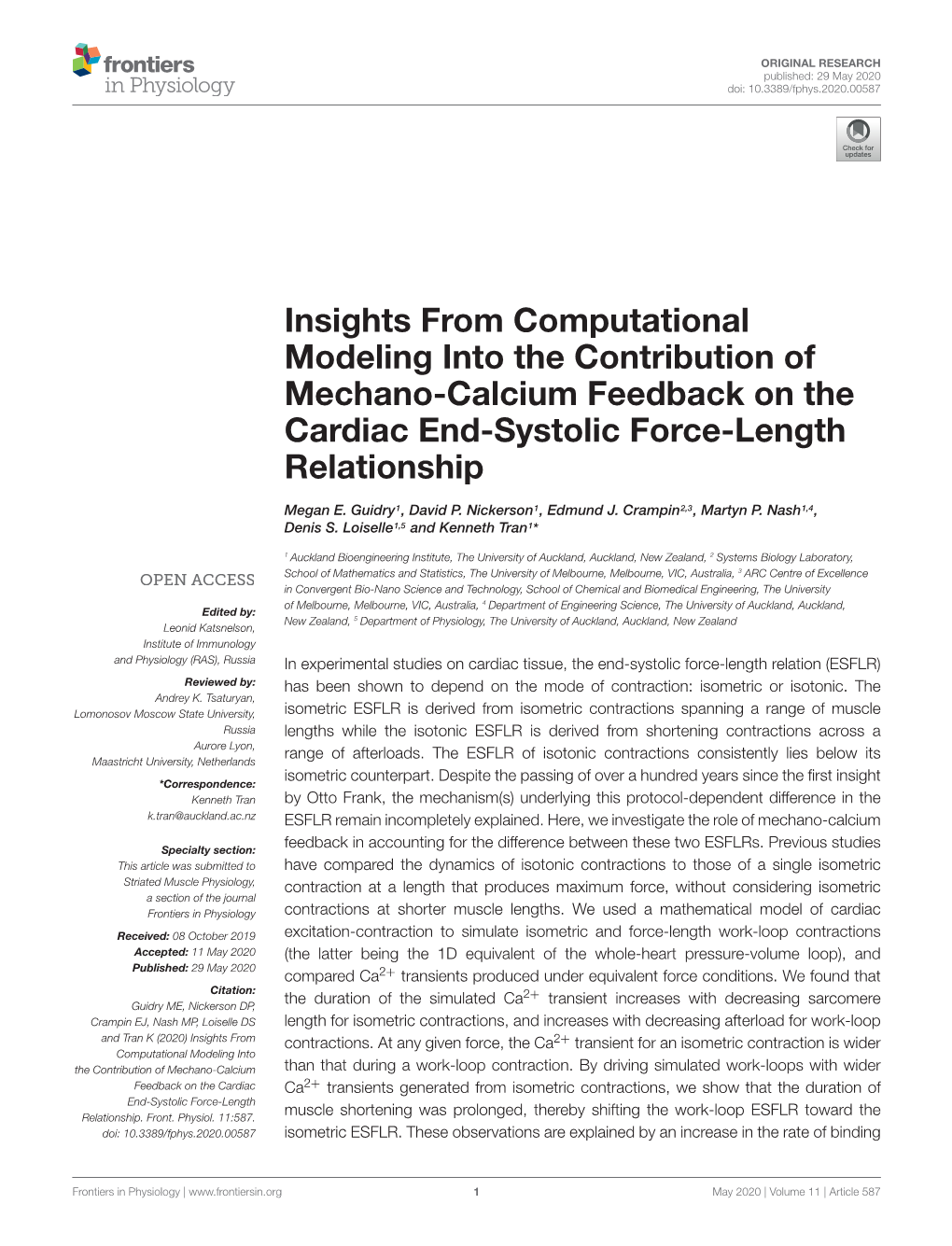 Insights from Computational Modeling Into the Contribution of Mechano-Calcium Feedback on the Cardiac End-Systolic Force-Length Relationship