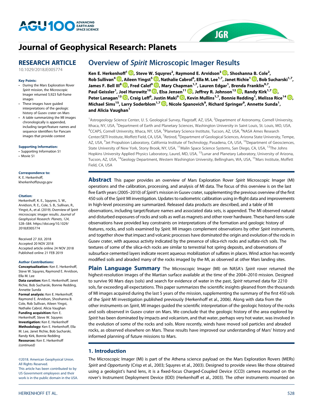 Overview of Spirit Microscopic Imager Results 10.1029/2018JE005774 Ken E