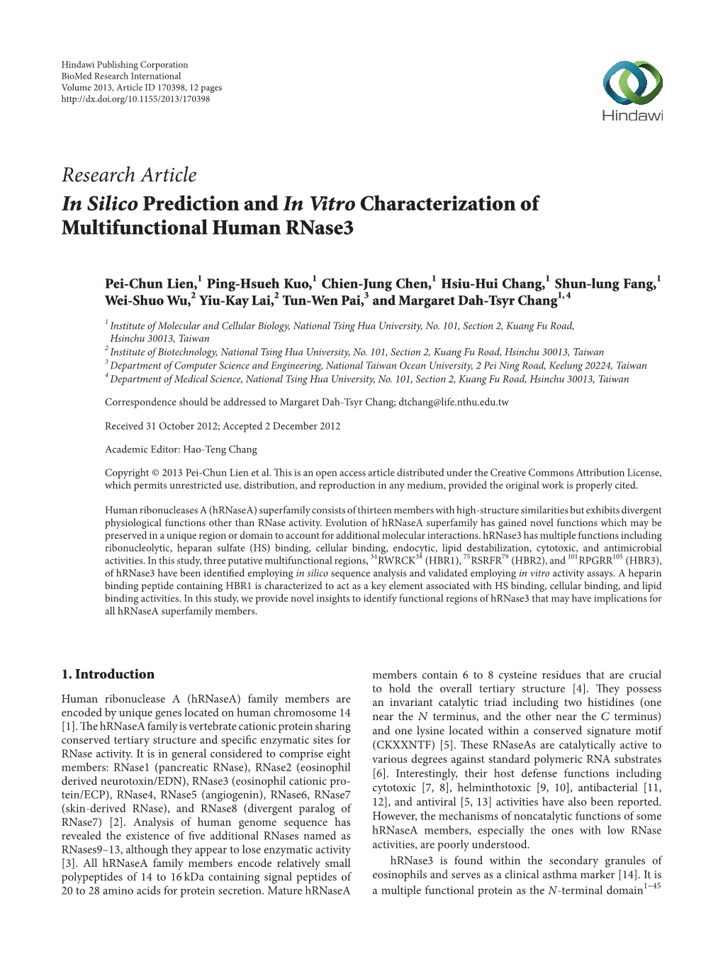 In Silico Prediction and in Vitro Characterization of Multifunctional Human Rnase3