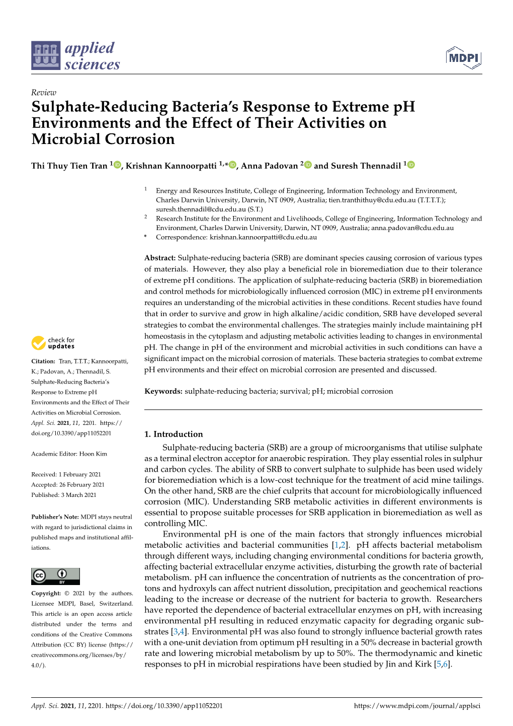 Sulphate-Reducing Bacteria's Response to Extreme Ph Environments and the Effect of Their Activities on Microbial Corrosion