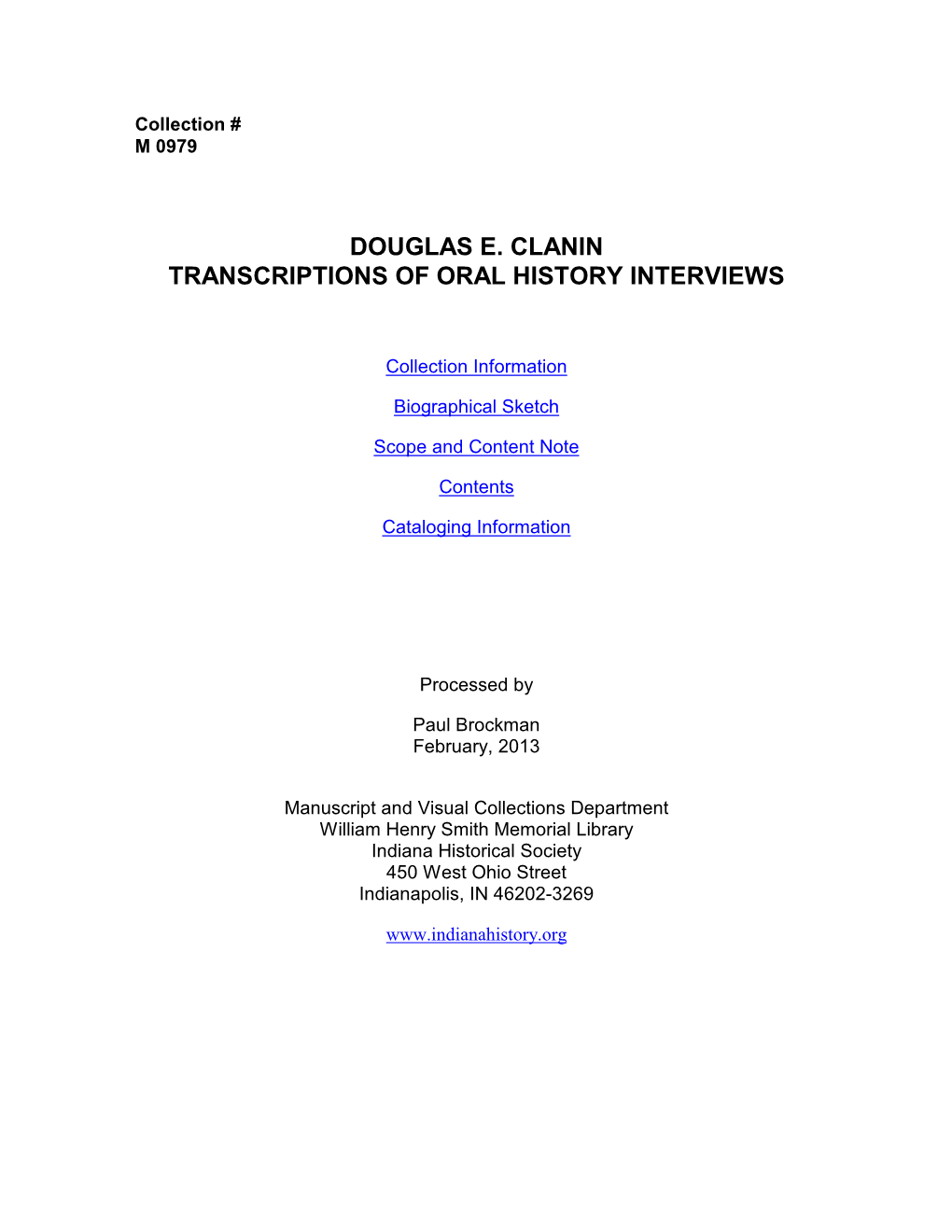 Douglas E. Clanin Transcriptions of Oral History Interviews