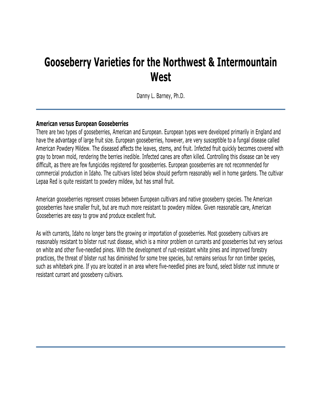 Gooseberry Varieties for the Northwest & Intermountain West