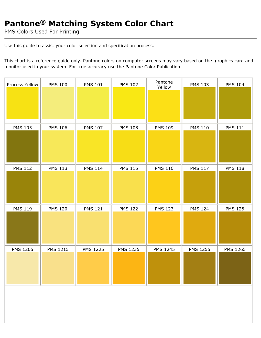 PMS Color Chart