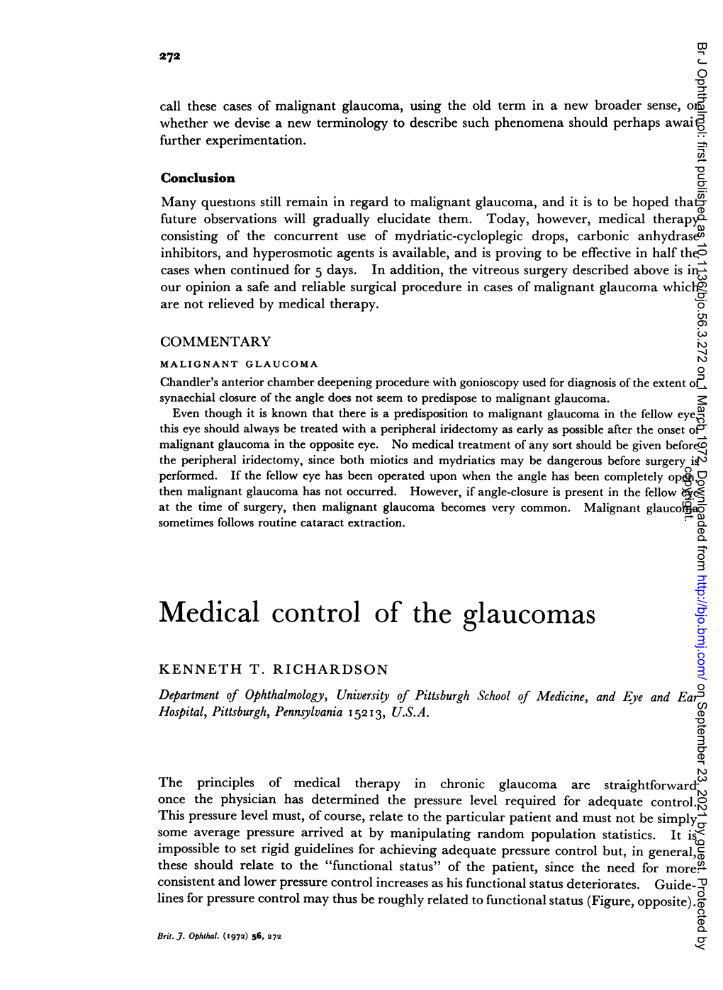 Medical Control of the Glaucomas