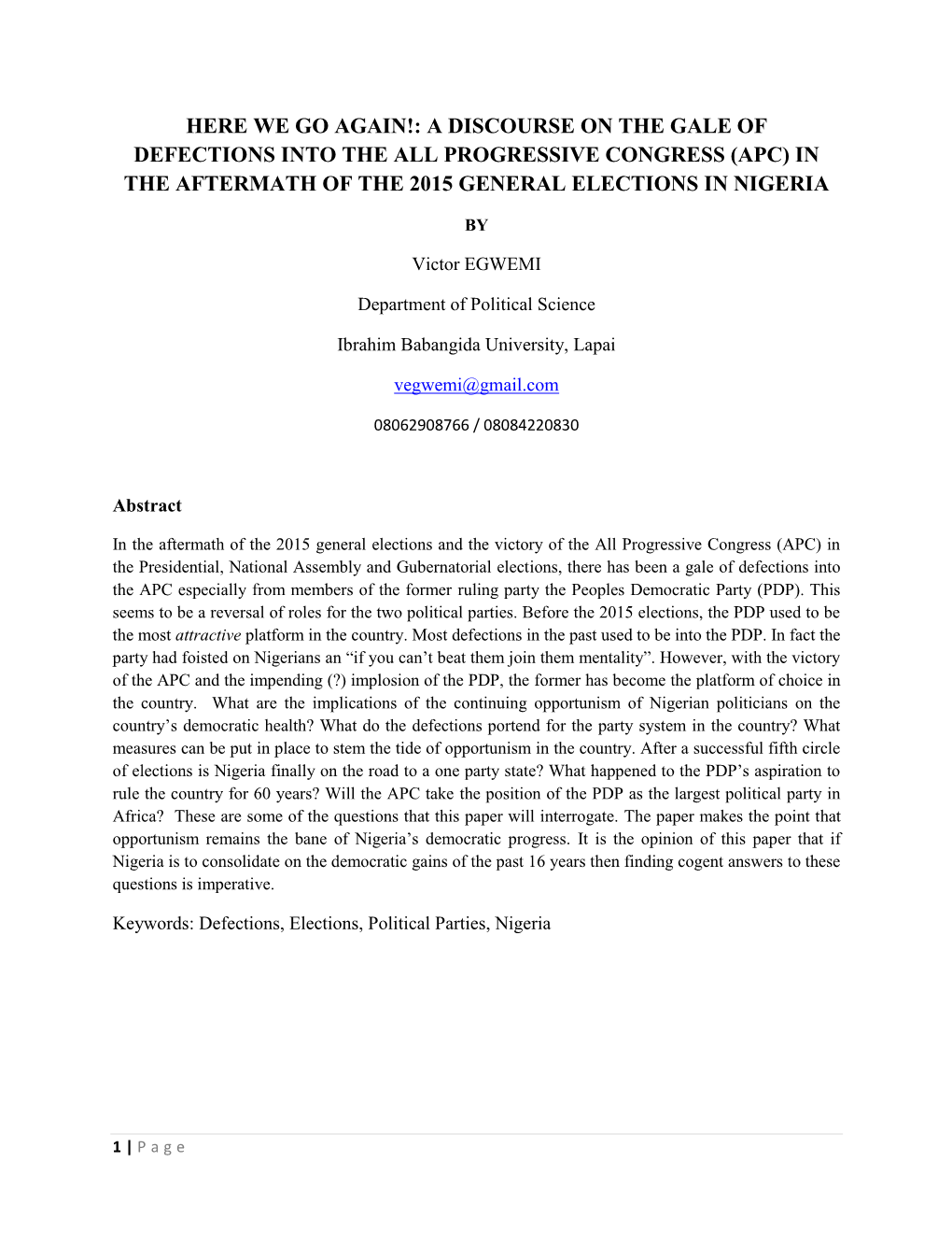 Conference Paper by Victor Egwemi