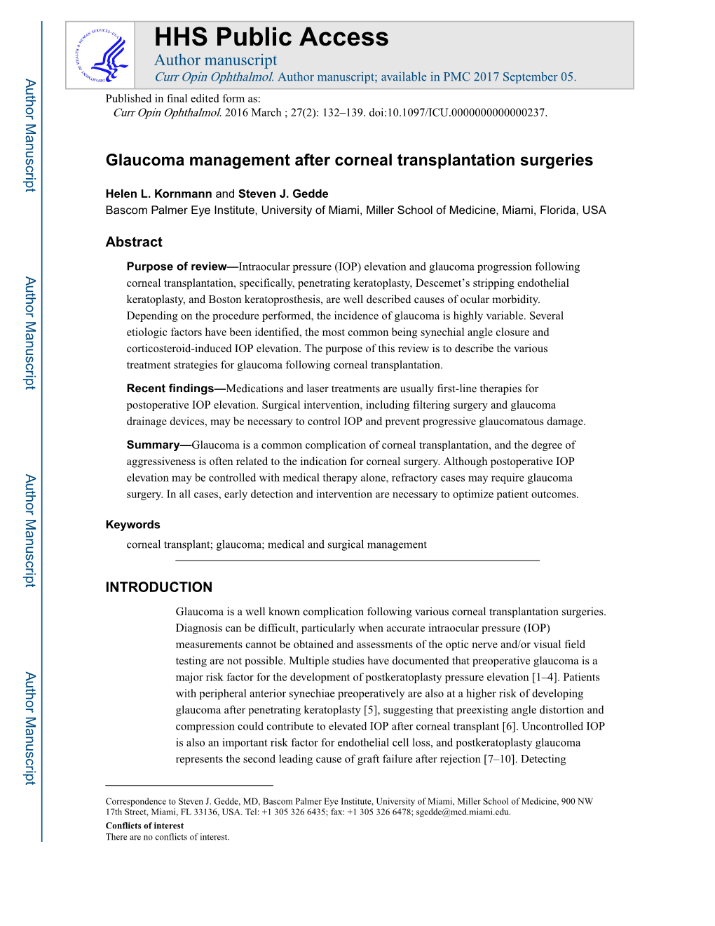 Glaucoma Management After Corneal Transplantation Surgeries