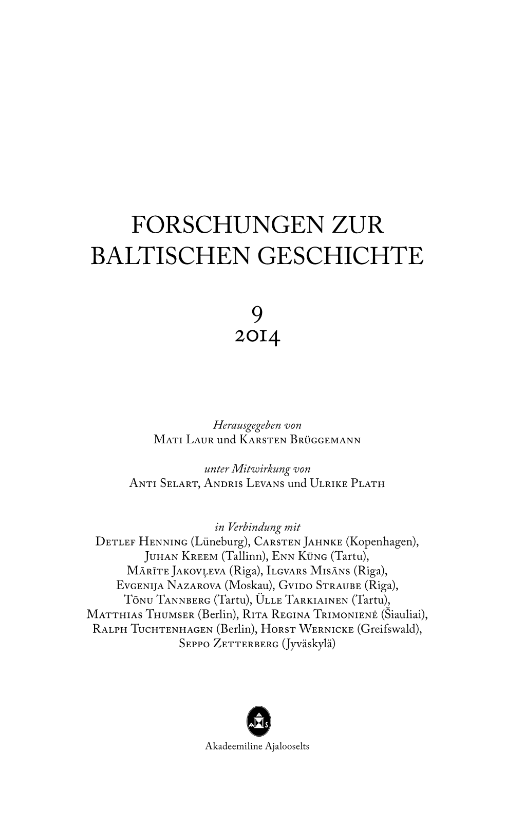 Forschungen Zur Baltischen Geschichte 9 / 2014