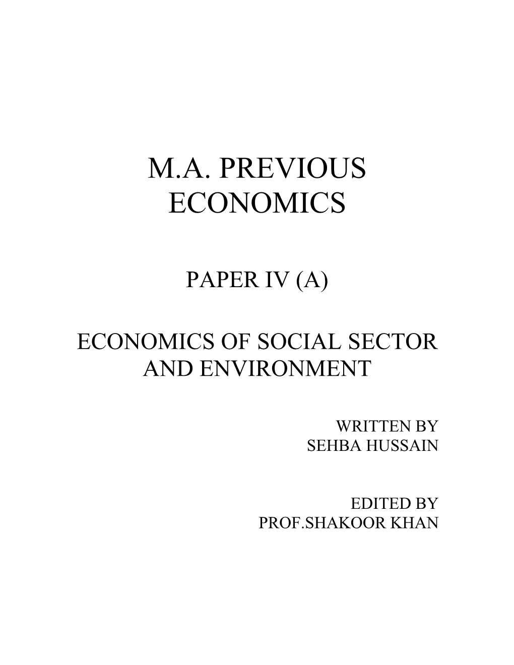 M.A. Previous Economics
