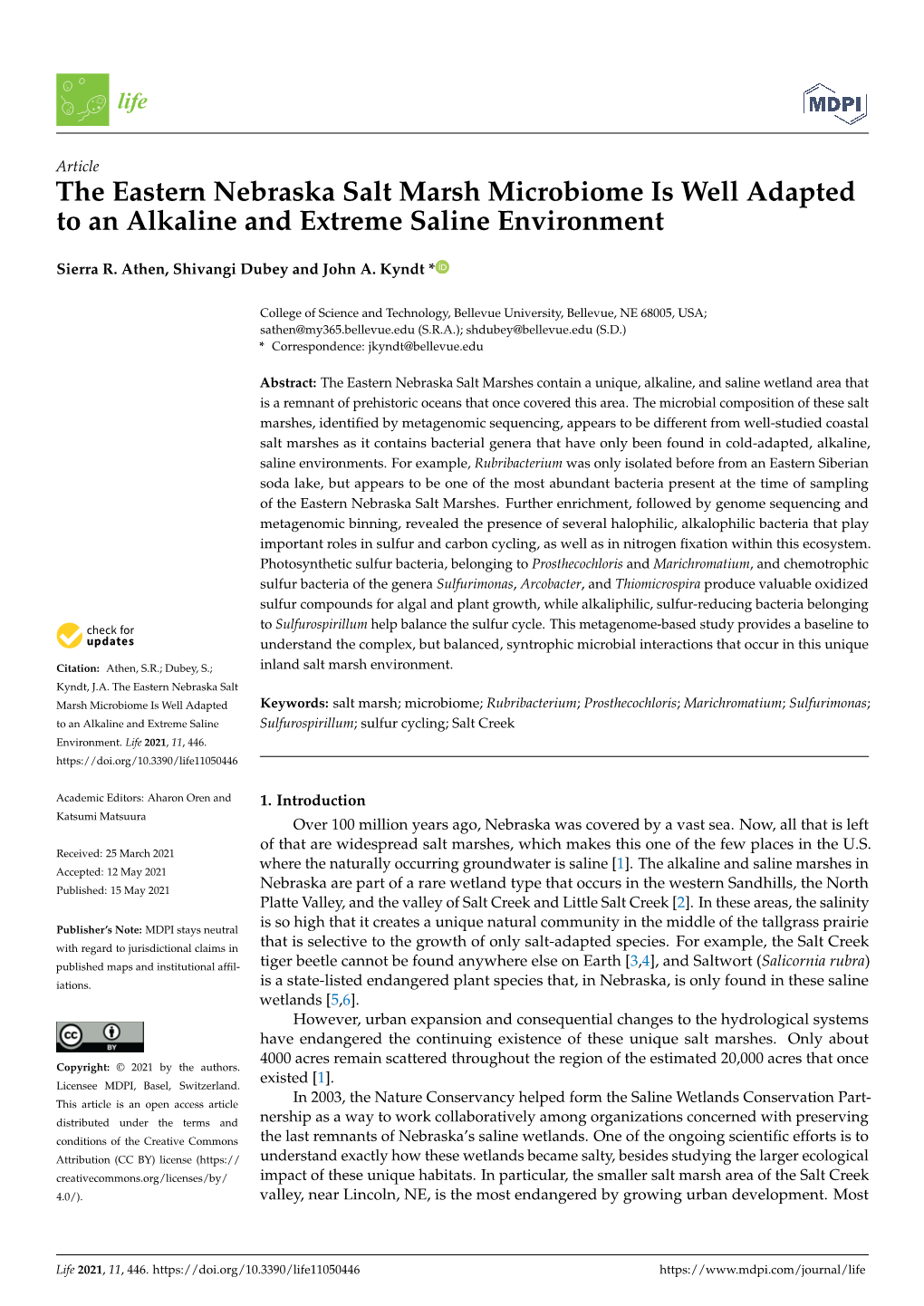 The Eastern Nebraska Salt Marsh Microbiome Is Well Adapted to an Alkaline and Extreme Saline Environment