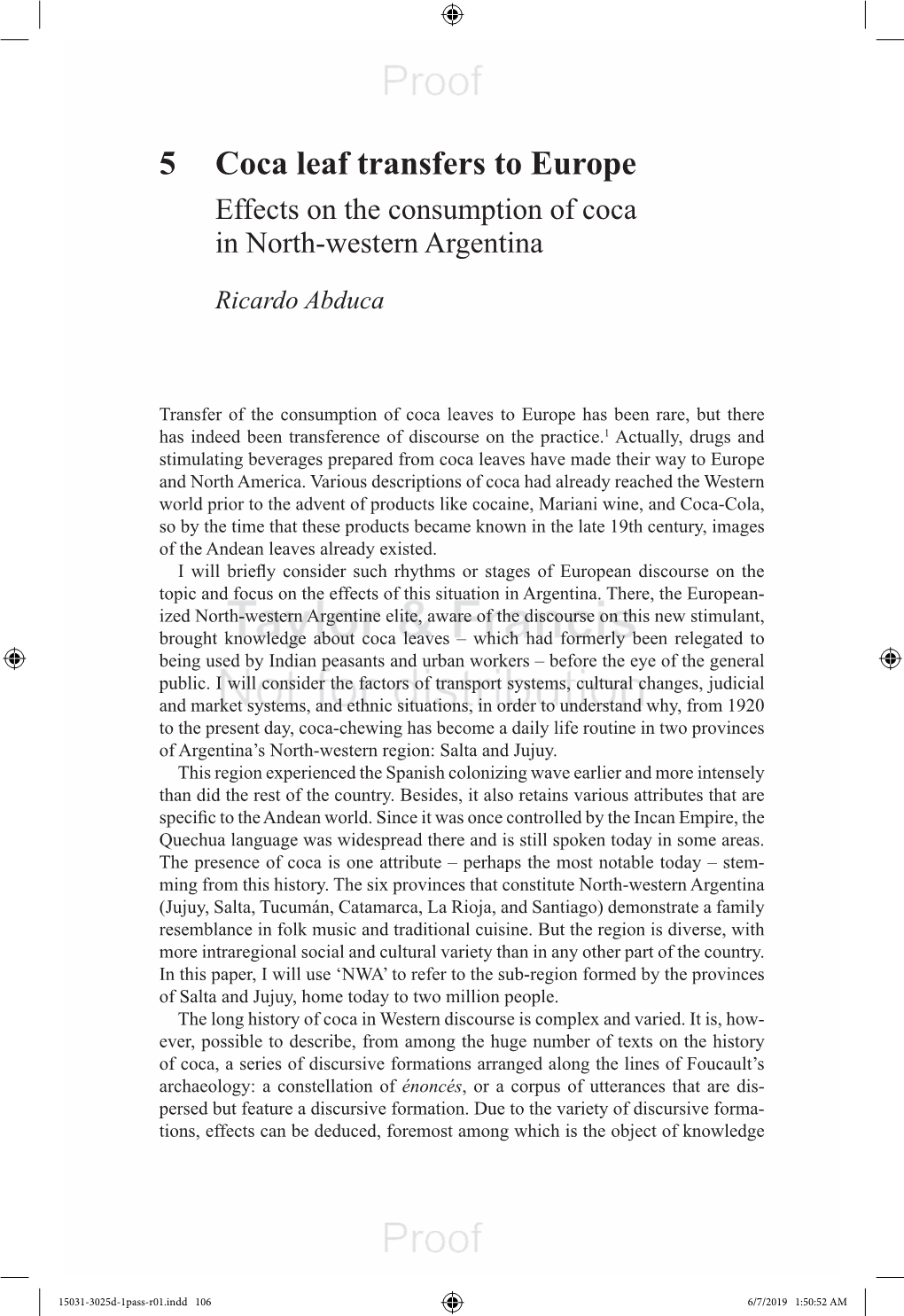 5 Coca Leaf Transfers to Europe Effects on the Consumption of Coca in North-Western Argentina